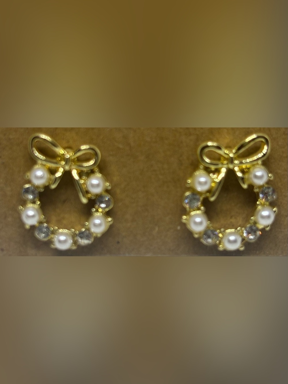 Gold Bow Pearl Wreath Earrings - Elegant Women Jewelry